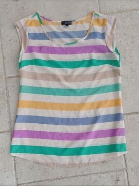 The Limited Sleeveless Striped Shell in Green, Purple, Yellow, Blue, Tan